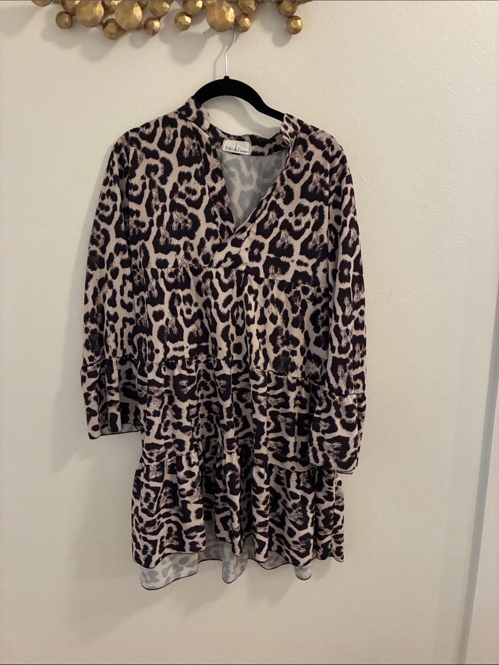 Leopard Print V-Neck Tiered Womens Dress - Black and Cream